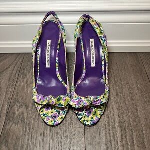 Manolo Blahnik Floral Heels - Purple and Green ✨HOST PICK✨